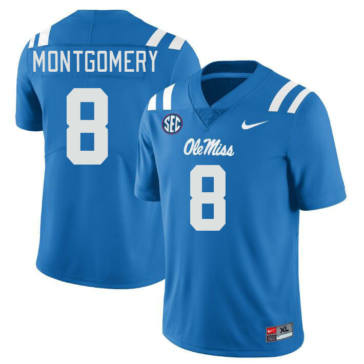 Men #8 Monty Montgomery Ole Miss Rebels College Football Jerseys Stitched Sale-Power Blue - Click Image to Close